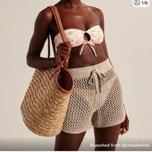 Abercrombie & Fitch Tan Crochet Pull-On Cover Up Shorts- Size Medium